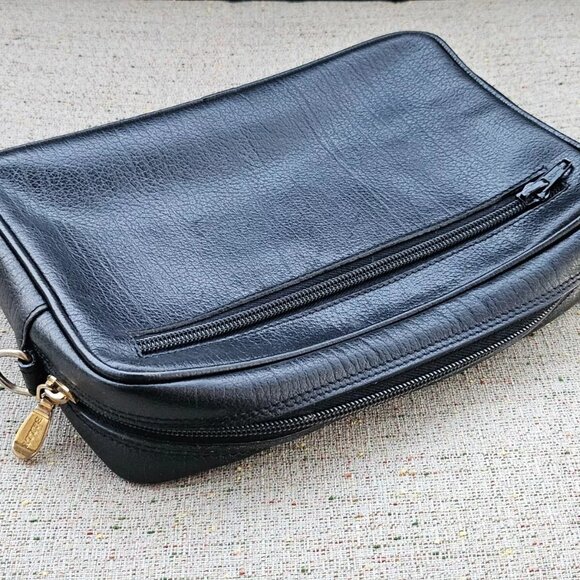 Vintage Bally Pouch Bag Black Cosmetic Bag Genuine Lather Bag Made in Italy